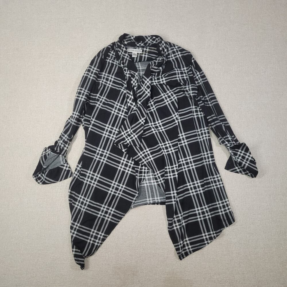 New York Laundry Black and White Plaid Open-Front Cardigan with Tie Cuffs